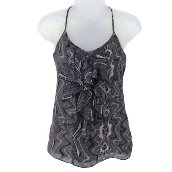 Guess Ruffle Front Open Back  Black Artistic Pattern Tank Top Size XS - Picture 1 of 5